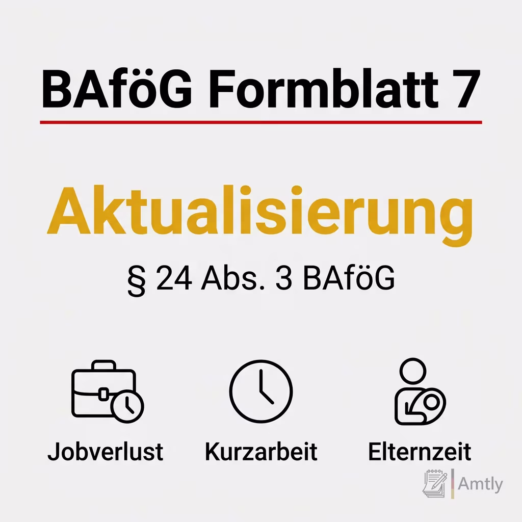 Infografik BAföG Formblatt 7: Aktualisierung — § 24 Abs. 3 BAföG. Jobverlust, Kurzarbeit, Elternzeit.